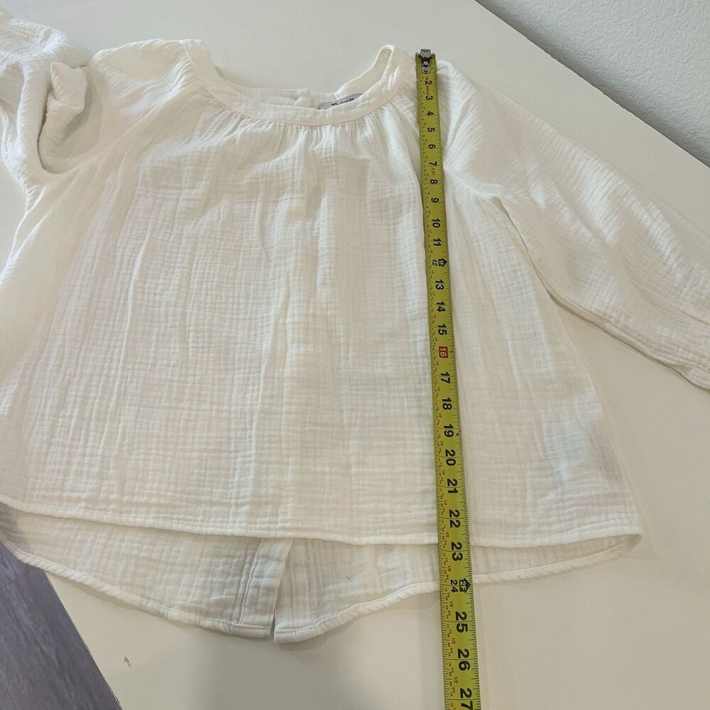 Madewell Lightspun Wide-Neck Cuffed-Sleeve Top White Small Peasant Coastal FF - Picture 9 of 11